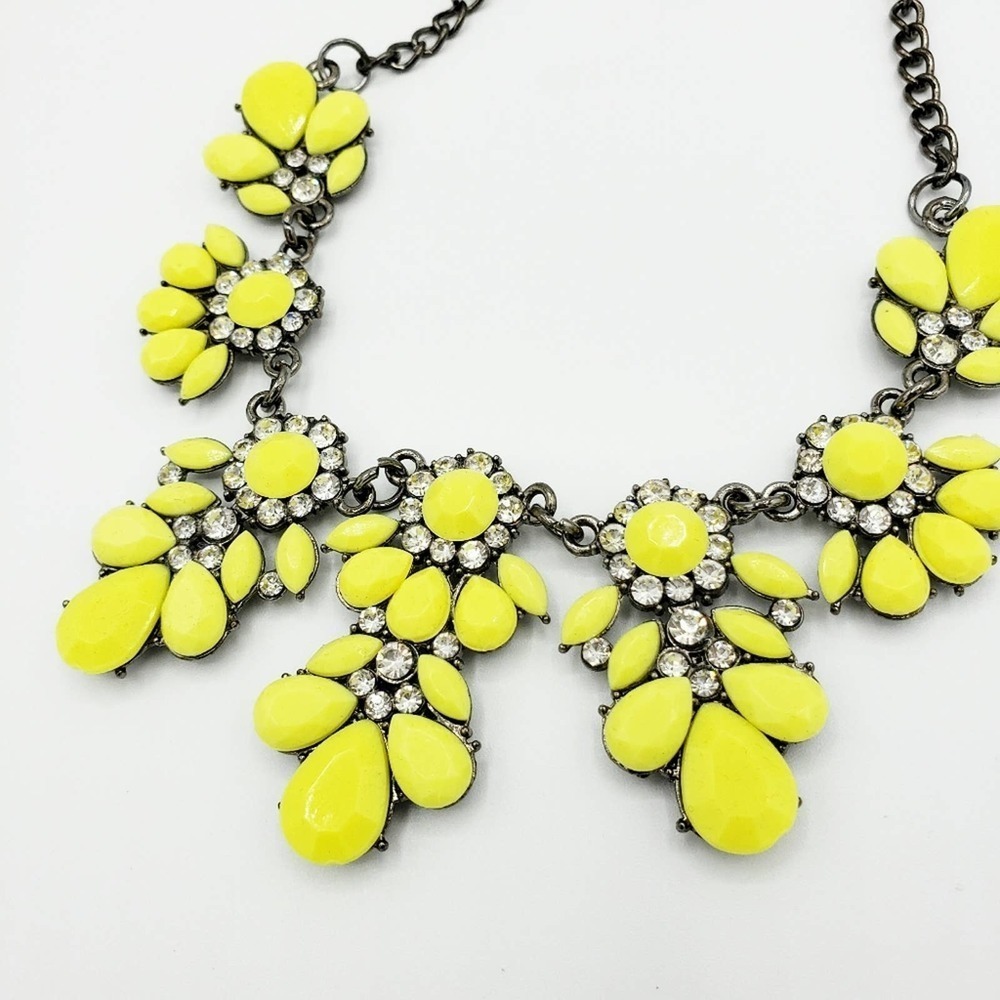 - Yellow Necklace Statement Piece Floral Bling Collar